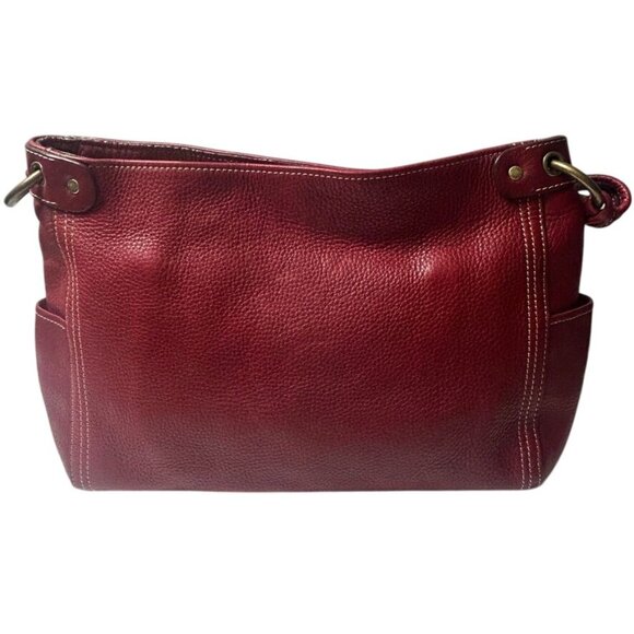 Vintage Fossil Red Pebbled Leather Shoulder Bag Side Pockets Brass Hardware - Picture 4 of 9